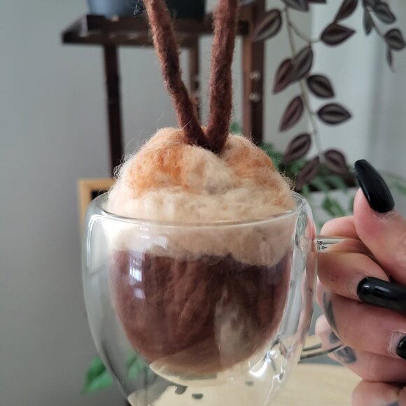 Handmade Coffee Macchiato Hot Cocoa Felted Wool - Picture 5 of 7
